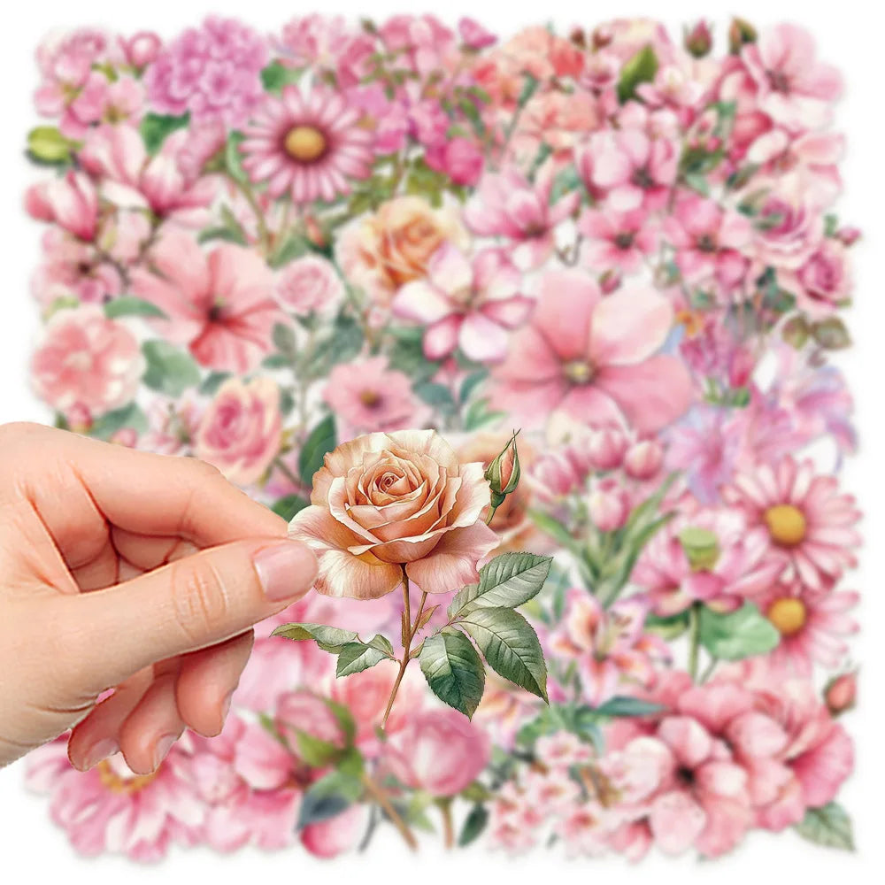 Pink Flower Cartoon Stickers Set - DIY Scrapbook, Laptop, Guitar, Car, Bike Decals (Online Order Only)