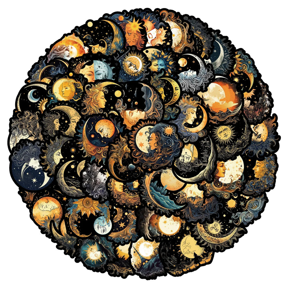 10/50pcs Aesthetic Gothic Sun Moon Stickers Aesthetic Decals for Guitar Laptop Luggage Water Bottle Fridge Motorcycle Skateboard (ONLINE ORDER ONLY)
