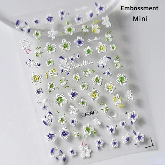Charming Dreamy Shiny Jelly Blue Gradient Lily Flowers Rose Petal White Dot Chinese Colorful Nail Art Stickers Manicure Decals (ONLINE ORDER ONLY)