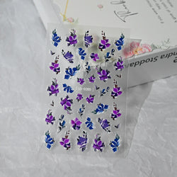 Painting Purple Flower Nail Sticker Daisy Wildflowers Butterfly Gradient Design Decal Geometry Line Charm Foils Manicure Sliders (ONLINE ORDER ONLY)