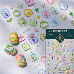 Cat Kitten Rabbit Flower Bouquet Bowknot Vase Bunny Grid Star Blocks Round Warm Sun Decoration Nail Art Stickers Manicure Decals (ONLINE ORDER ONLY)