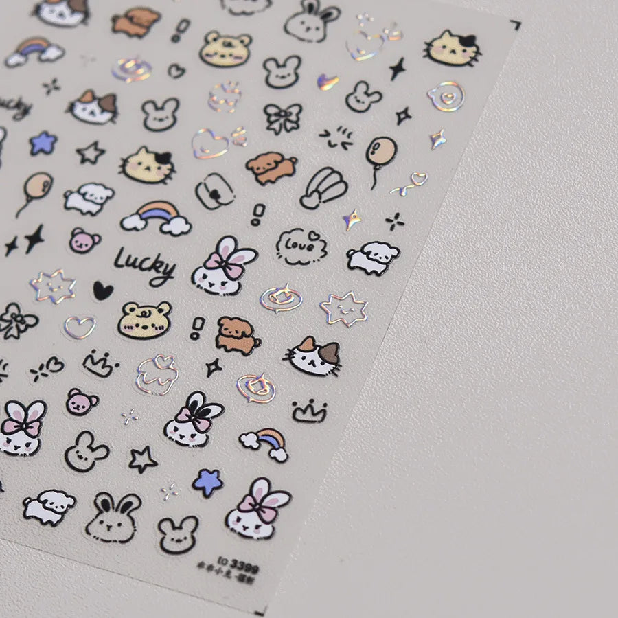 Line Cat Dog Bear Rabbit Chicken Animals Apple Cherry Cake Bowknot Butterfly Balloon Rainbow Nail Art Stickers Manicure Decals (ONLINE ORDER ONLY)