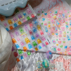 Colourful Jelly Rabbit Bunny Gummy Bear Cute Lollipop Soda Water Candy Snack Pudding Star Heart Nail Art Stickers Manicure Decal (ONLINE ORDER ONLY)
