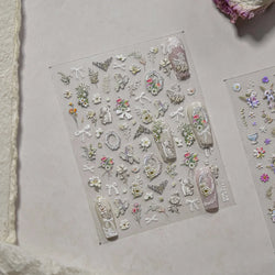 European Garden Angel Wing White Rose Flower Bed Vase Lace Bowknot Statue Adhesive Nail Art Decoration Sticker Manicure Decals (ONLINE ORDER ONLY)