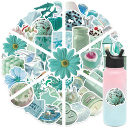 50pcs Ins Style Mint Green Stickers Aesthetic Summer Cartoon Decals Decoration DIY Waterproof Skateboard Laptop Phone Toys (Online Order Only)