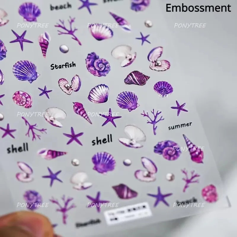 Jellyfish Schools of Fish Shoal Mermaid Tail Seahorse Dreamy Ocean Starfish Shell Coral Adhesive Nail Art Sticker Manicure Decal (ONLINE ORDER ONLY)