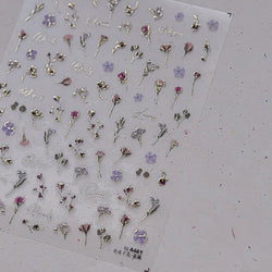 Dried Flowers Rose Butterfly Love Heart Golden Stroke Flying Crane Silver Adhesive Nail Art Stickers Rhinestone Manicure Decals (ONLINE ORDER ONLY)