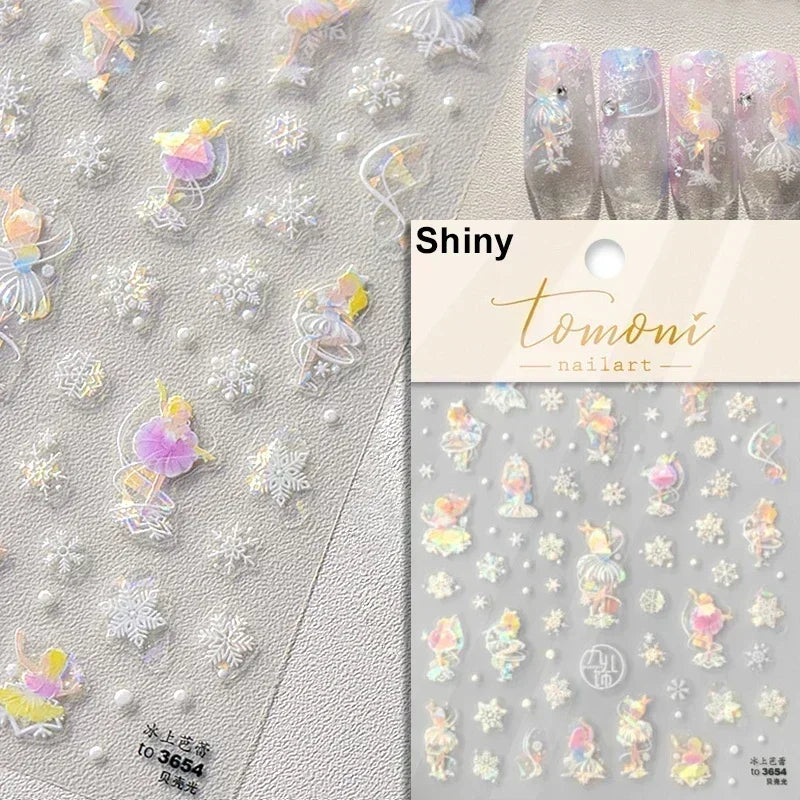 Snowman Apple Stars Gift Bell Snowflake Christmas Tree 3D Jelly Self Adhesive Nail Art Stickers Santa Claus Xmas Manicure Decals (ONLINE ORDER ONLY)