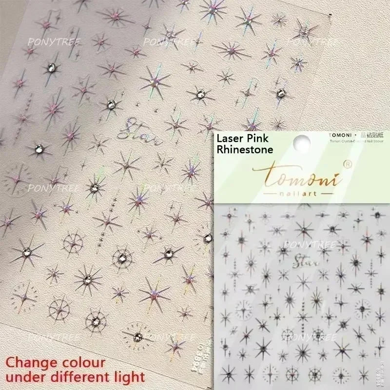 Chic Colourful Star Moon Curved Line Arc Necklace Love Heart Hanging in The Air Cherry Adhesive Nail Art Stickers Manicure Decal (Online Order Only)