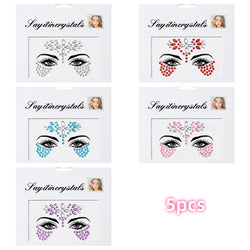 5Pcs Coloful Glitter Face Jewelry Sticker Crystal Eye Body Face Jewels Bady Makeup Tools Temporary Self-Adhesive Nail Rhinestone (ONLINE ORDER ONLY)