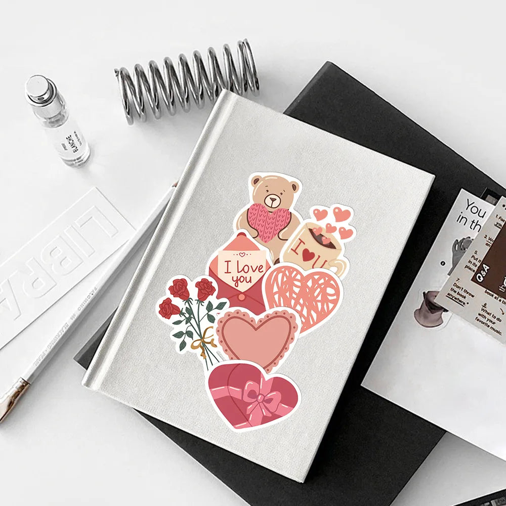 10/58PCS I Love You Valentine's Day Stickers Gift for Lovers To DIY Guitar Motorcycle Skateboard Car Laptop Fridge Decal Sticker (ONLINE ORDER ONLY)
