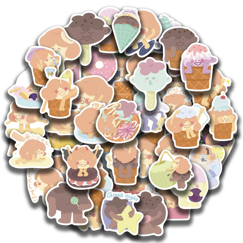 52PCS Ice Cream Stickers Girl Suitable for Drink Bottle Photo Luggage Laptop Car Trendy Decals Graffiti Sticker Ins Style (ONLINE ORDER ONLY)