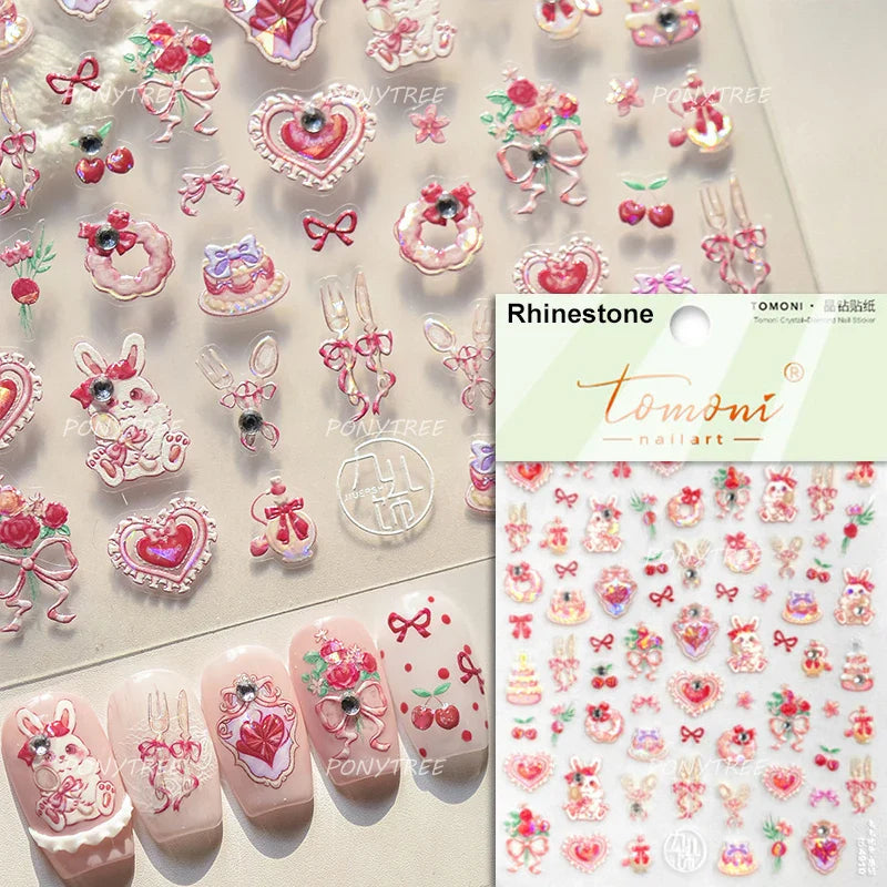 Sweet Dessert Cute Bear Cake Apple Flower Strawberry Jam Lace Line Bear Footprints Adhesive Nail Art Stickers Manicure Decals (ONLINE ORDER ONLY)