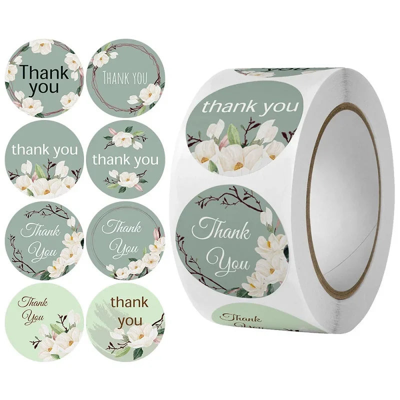 100-500PCS seals stickers Thank You Stickers for Business New Small Merci Roll Sticker Packaging Sticker Flower Rolling Label (ONLINE ORDER ONLY)