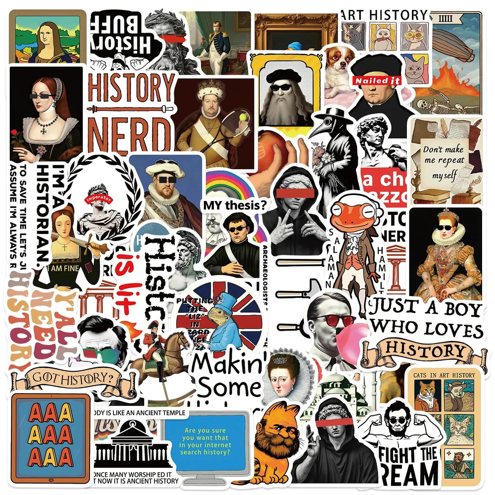 50PCS Funny History Character Stickers DIY Waterproof Stickers For Laptop Luggage Skateboard Cartoon Famous Paintings Decals (Online Order Only)