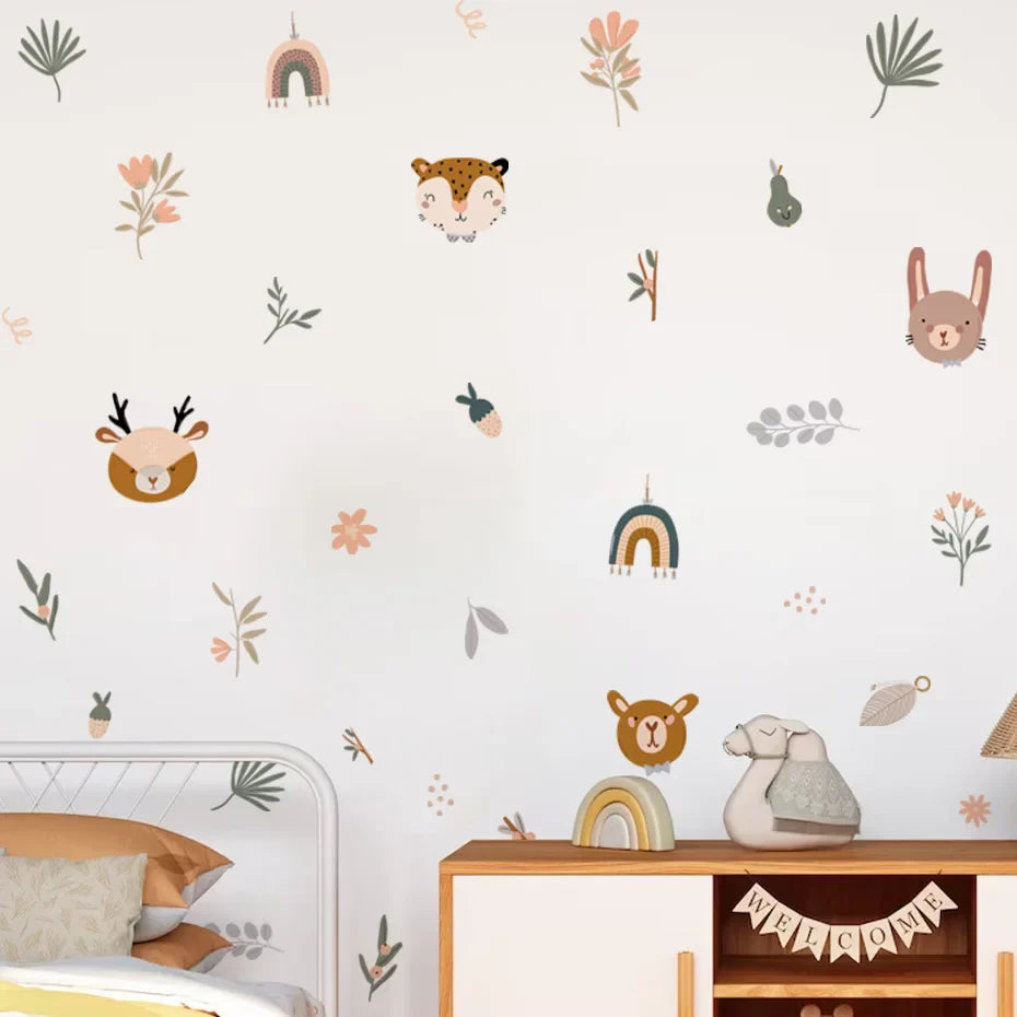 Boho Cartoon Flower Animal Nursery Wall Stickers Decor (Online Order Only)