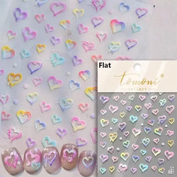 Flat Small Pink Brown Halo Dyeing Love Heart Geometric Leopard Shiny Jelly Chic Embossed Relief Nail Art Stickers Manicure Decal (Online Order Only)