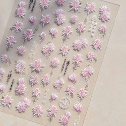 Pink Chrysanthemum Flower Gradient Halo Dyeing Ancient 5D Soft Embossed Relief Adhesive Nail Art Sticker 3D Charm Manicure Decal (Online Order Only)