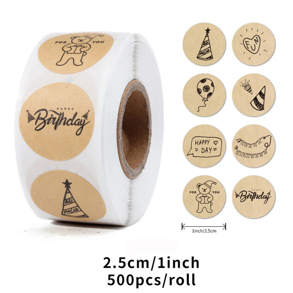100-500Pcs Round Happy Birthday Sticker For Creativity Cute Stationery Labels Various Sticker Child For Scrapbooking (ONLINE ORDER ONLY)