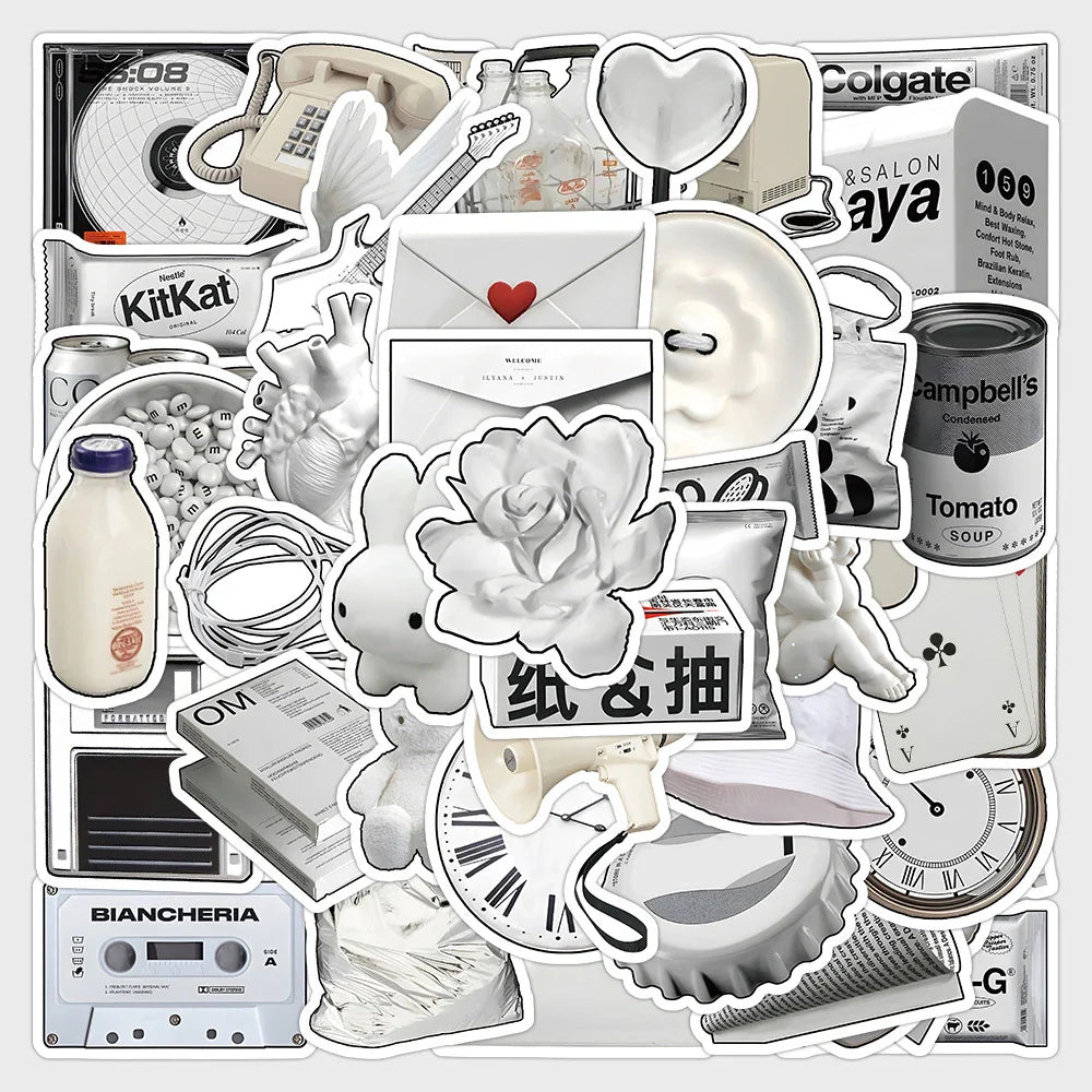 Cartoon White Stickers Set: Waterproof DIY Skateboard Phone Laptop Fridge Wall Decals (ONLINE ORDER ONLY)