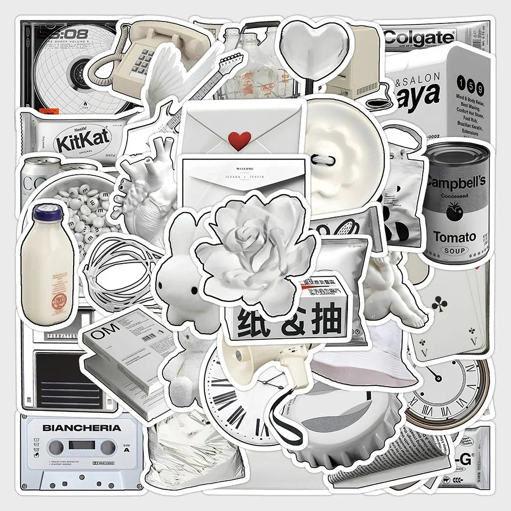 Cartoon White Stickers Set: Waterproof DIY Skateboard Phone Laptop Fridge Wall Decals (ONLINE ORDER ONLY)