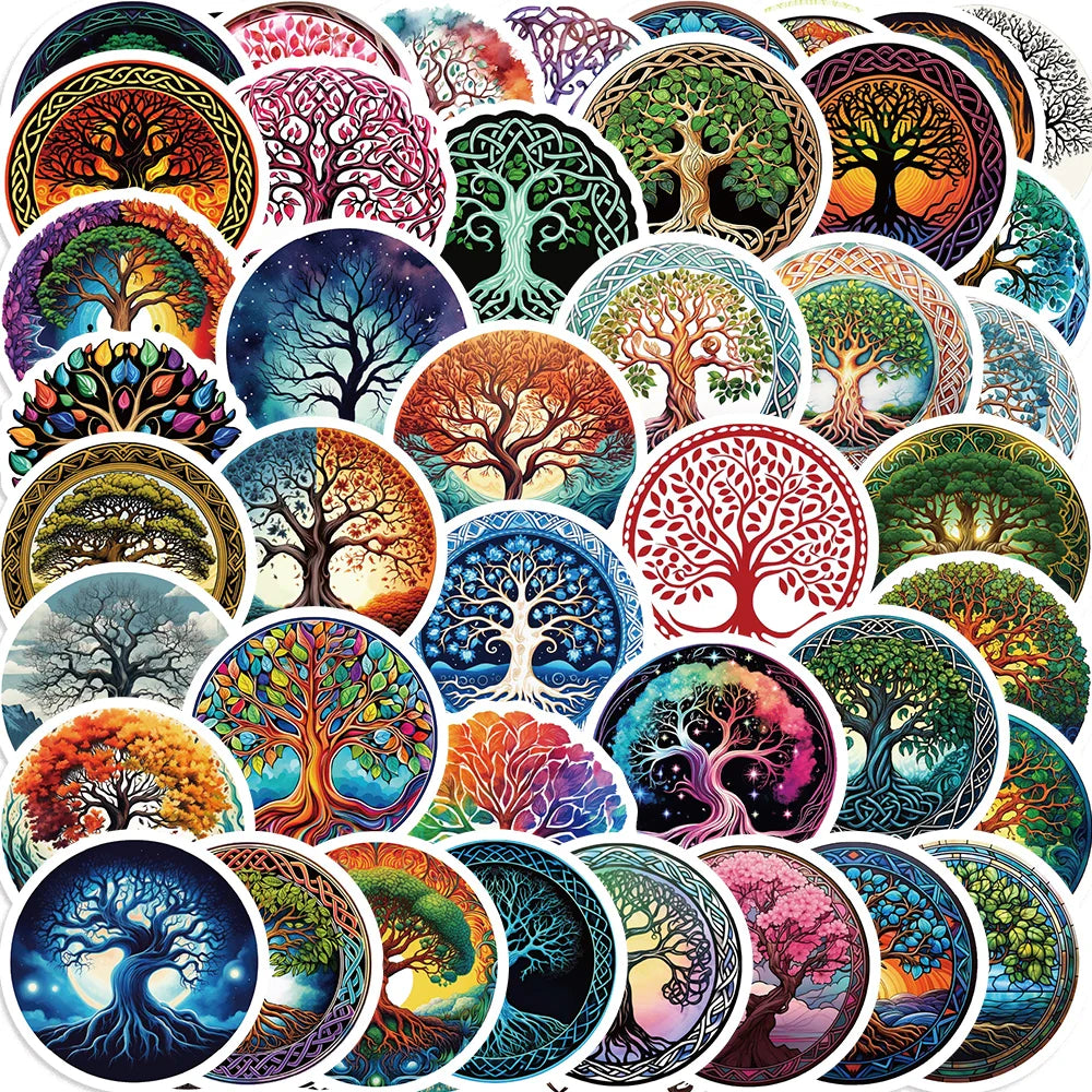 50pcs Tree Of Life Cartoon Stickers Aesthetic Plant Stickers Christmas Gift Kids Toys Phone Decals Laptop Stickers (Online Order Only)