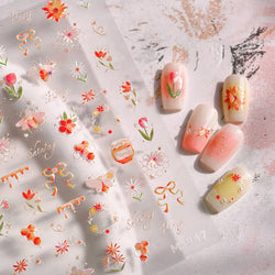 Vivid Honey Bee Ribbon Bowknot Pot Daisy Wreath Flower Shining Tulip Honeycomb Jar Self Adhesive Nail Art Sticker Manicure Decal (ONLINE ORDER ONLY)