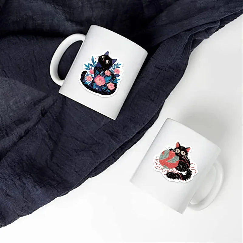 10/30/50PCS Cartoon Black Star Cat PVC Sticky Sticker Aesthetic DIY Stationery Decoration Scrapbooking School Supplies for Kids (ONLINE ORDER ONLY)