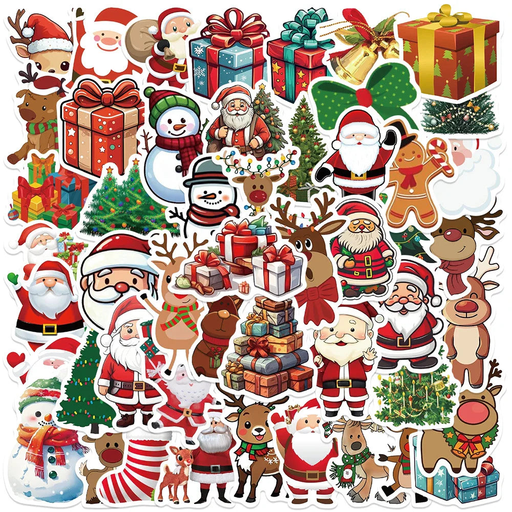 Cute Cartoon Christmas Stickers Santa Claus Decals for Laptop Phone Fridge Stationery Gift (Online Order Only)