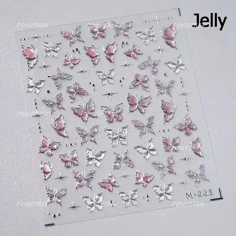 Dreamy Moon Stars Love Heart Butterfly Bowknot Lace Shiny Starburst Ribbon Delicate Adhesive Nail Art Stickers Manicure Decals (Online Order Only)