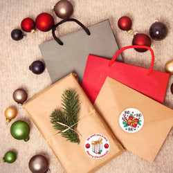 100-500pcs Merry Christmas Sticker , Round Adhesive Decoration Sticker for Cards Envelope Seal Xmas Gift Wraps Box Bags (ONLINE ORDER ONLY)