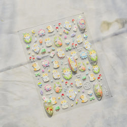 Picnic Cat Kitten Bowknot Flower Fish Butterfly Tree Mushroom Star Moon Cat's Paw Adhesive Nail Art Sticker Cute Manicure Decals (Online Order Only)
