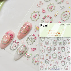 Retro Rose Gold Photo Frame Dried Flower Delicate Totem 3D Self Adhesive Nail Art Stickers 5D Shiny Rhinestone Manicure Decals (ONLINE ORDER ONLY)