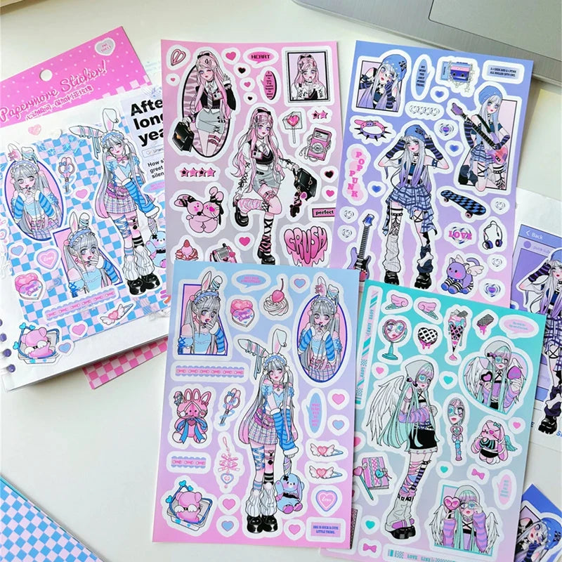 1pcs New Kawaii Heartbeat Girl Scrapbooking Sticker Art Collage Diary Journal DIY Craft Aesthetics Decorative Sticker Stationery (ONLINE ORDER ONLY)
