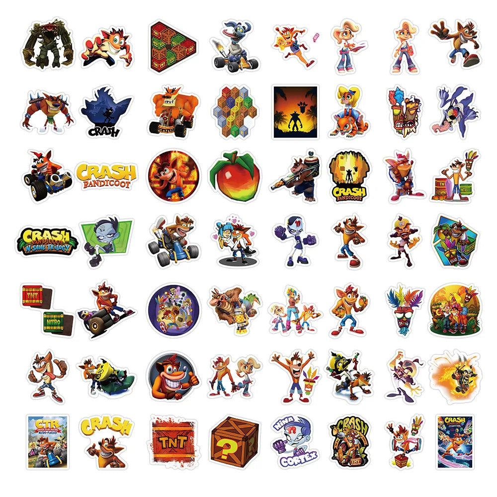 10/62Pcs Anime Video Game Crash Bandicoot Sticker Packs (ONLINE ORDER ONLY)