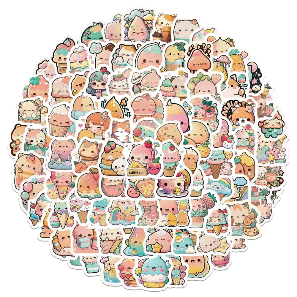 Cute Ice Cream Dessert Stickers - Waterproof Decorative for Scrapbook, Phone, Laptop, Guitar, Cup - 10/50/100PCS (Online Order Only)