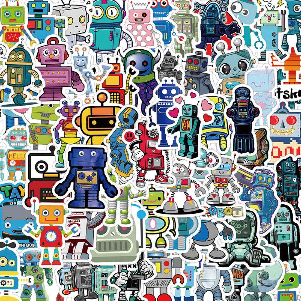 10/50Pcs Robot Graffiti Sticker Personality Cartoon Cute Child Sticker DIY Skateboard Luggage Sticker Wholesale (Online Order Only)