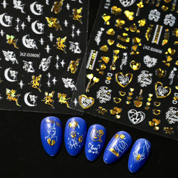 1PC Holographic Laser Heart Nail Stickers-3D Self-Adhesive Golden White Valentines Day Nail Decals For Women Nail Art Decoration (ONLINE ORDER ONLY)