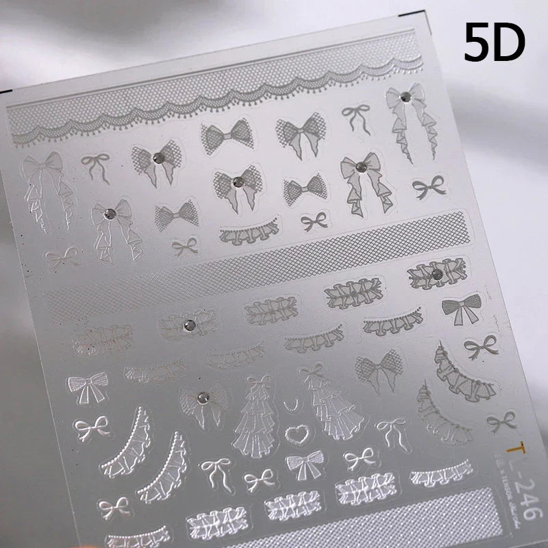 Charming White Shiny Pearl Rhinestone Wings Feathers Crown Moon Stars 3D Self Adhesive Nail Art Sticker Manicure Decal Wholesale (ONLINE ORDER ONLY)