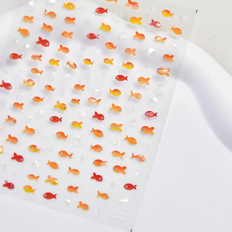 Little Red Fish Jelly Summer Goldfish Carp Ocean Beach Mermaid Sea Shiny Small Koi Soft Relief Nail Art Stickers Manicure Decals (ONLINE ORDER ONLY)