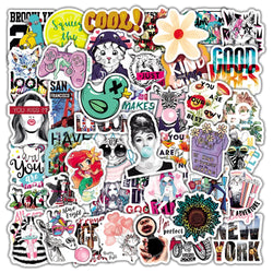 50pcs Cartoon Graffiti Stickers for Wall & Desktop Decoration with Storage Box (Online Order Only)