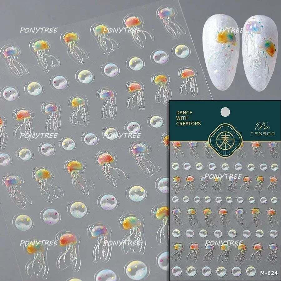Beach Colourful Conch Dolphin Shell Starfish Jellyfish Star Summer Sea Wave Vacation Mode Water Bubble Nail Art Stickers Decals (Online Order Only)