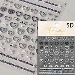 French Style Colorful Square Grid Rhombus Stripe Bowknot Line 3D Self Adhesive Nail Art Stickers Shiny Rhinestone Manicure Decal (Online Order Only)