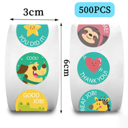 500pcs/Roll Cartoon Animals Stickers Kawaii Teacher Reward Diy Pvc Laptop Decals Decoration Stiker Children Toy Girl Gift (ONLINE ORDER ONLY)