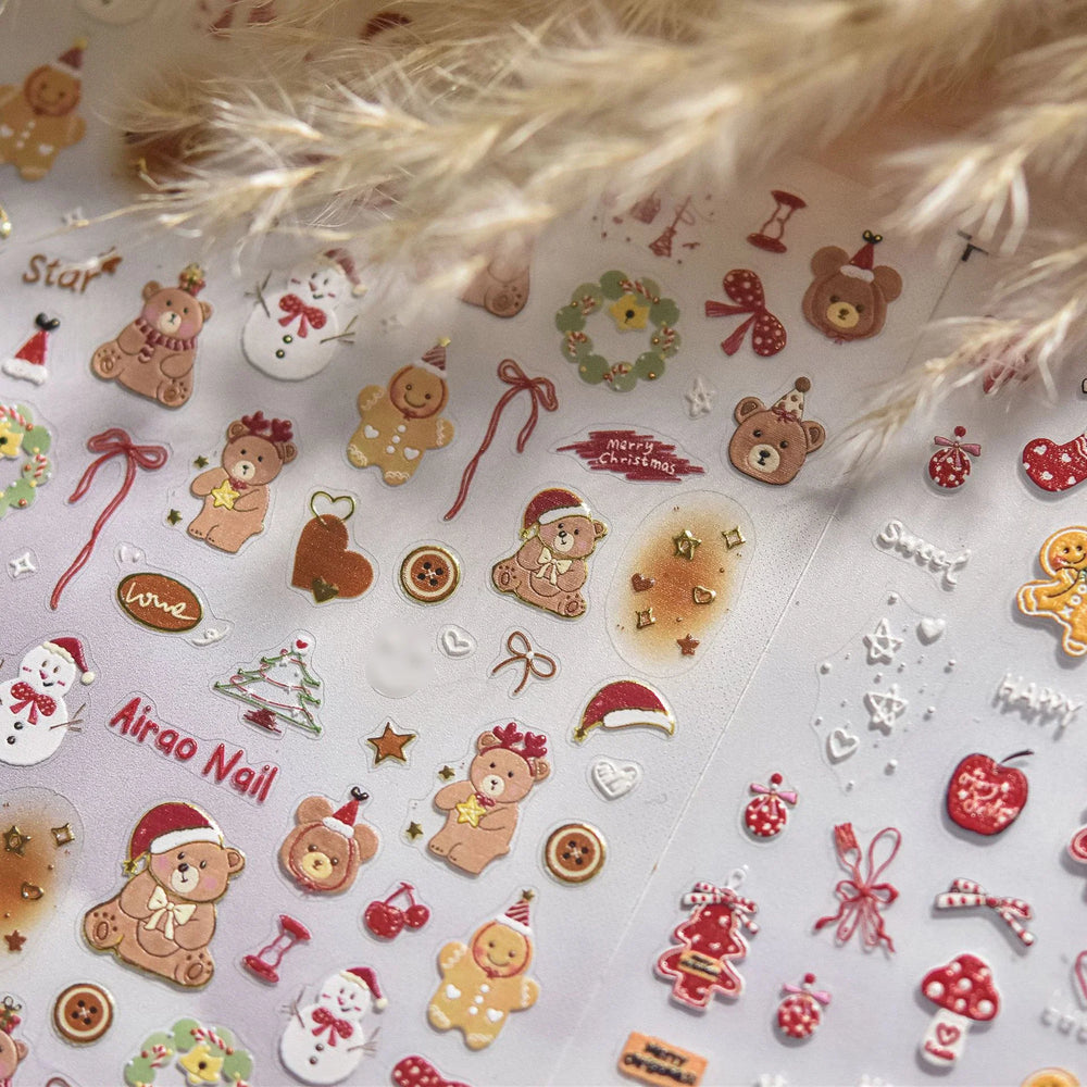 Santa's Hat Candy Santa Claus Christmas Tree Bell Elk 5D Self Adhesive Nail Art Stickers Button Snowflake Cherry Manicure Decals (ONLINE ORDER ONLY)