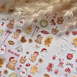 Santa's Hat Candy Santa Claus Christmas Tree Bell Elk 5D Self Adhesive Nail Art Stickers Button Snowflake Cherry Manicure Decals (ONLINE ORDER ONLY)