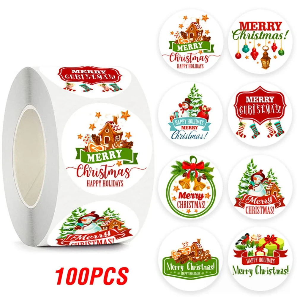 100-500pcs Merry Christmas Gift Box Decoration Seal Sticker Home Party Supplies Envelope Label Scrapbook Stickers (ONLINE ORDER ONLY)