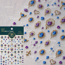 Retro Glass Geometry Glaze Rectangle Round Rose Camellia Adhesive Nail Art Stickers Frame Gemstone Charm Noble Manicure Decals (ONLINE ORDER ONLY)