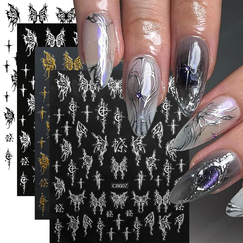 4pcs Roman Letter Design Nail Stickers Golden/Silvery/Black/White Alphabet Design Self Adhesive Decal English Words DIY Manicure (Online Order Only)