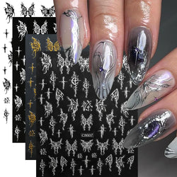 4pcs Roman Letter Design Nail Stickers Golden/Silvery/Black/White Alphabet Design Self Adhesive Decal English Words DIY Manicure (Online Order Only)